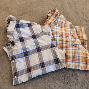 2 Lands End Mens XL Long Sleeve Button Down Plaid Shirts